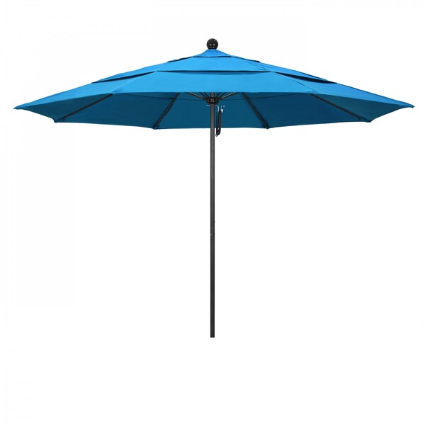 California Umbrella 11' Black Aluminum Market Patio Umbrella, Sunbrella Canvas Cyan 194061333549 - main